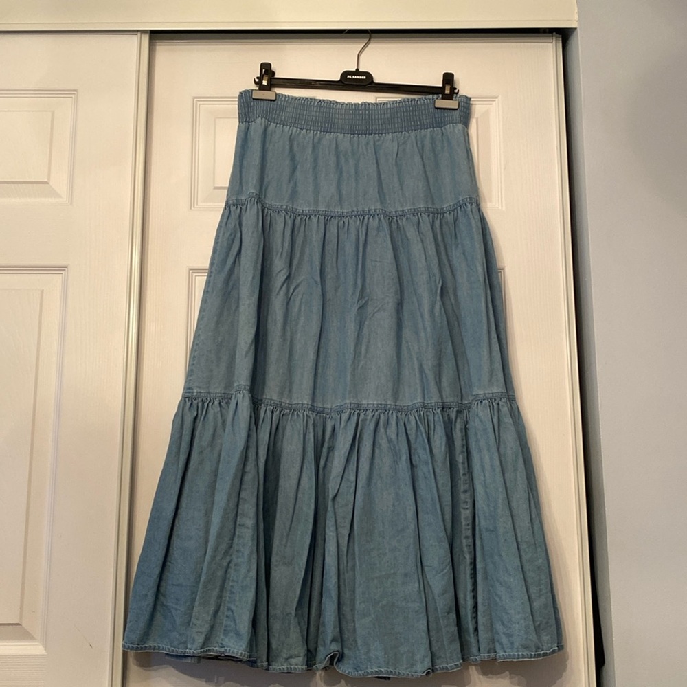 Ruffled Maxi Jean Skirt